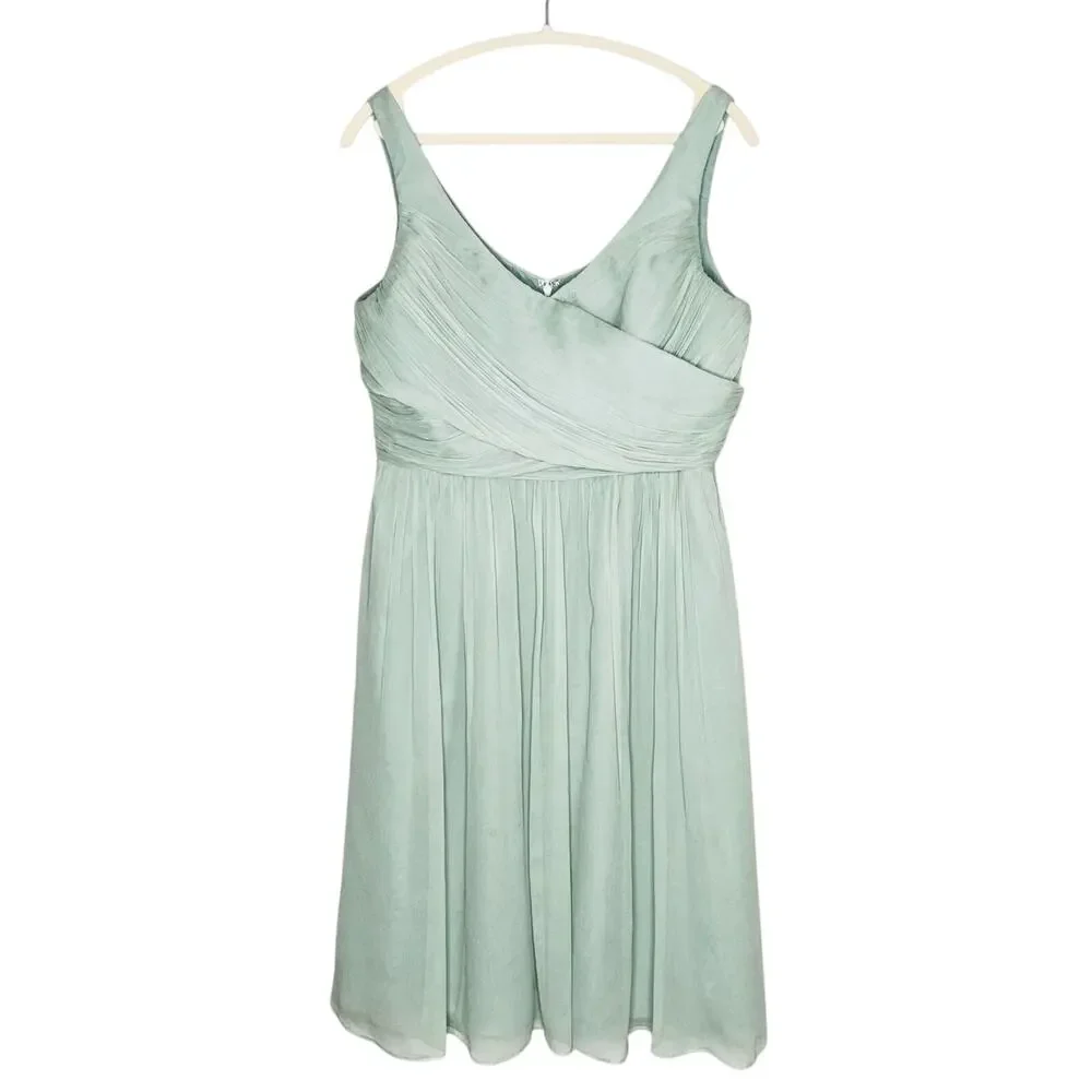 J. Crew Silk Chiffon Heidi Dress Dusty Shale Green 14 Formal Wedding Party 93100